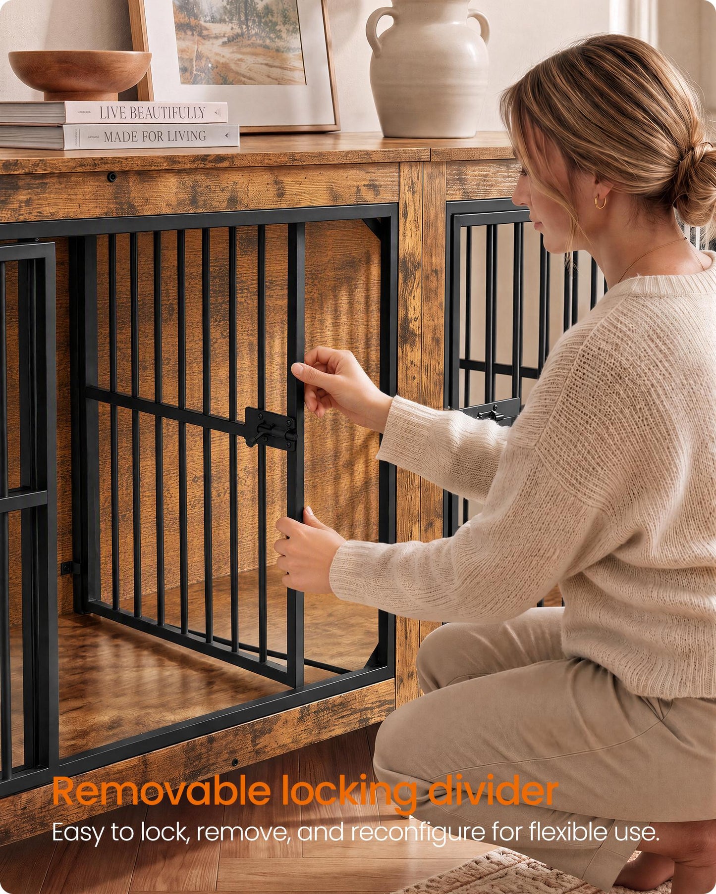 Feandrea 70.9" Dog Crate Furniture – Rustic Brown