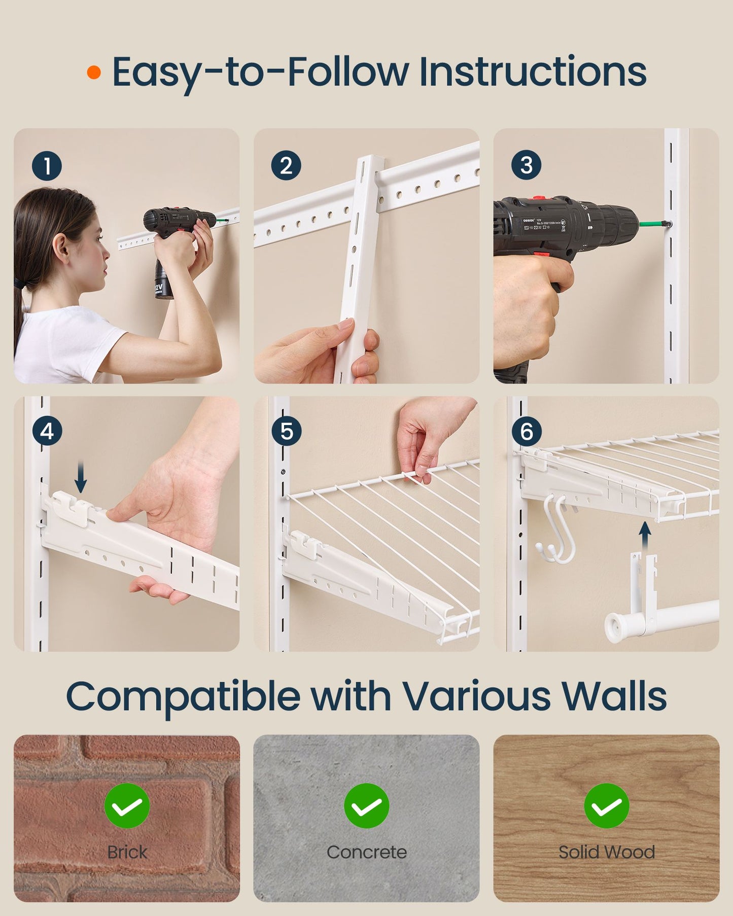 SONGMICS HOME White Adjustable Closet System with 8 Rods and 8 Shelves – Cloud White