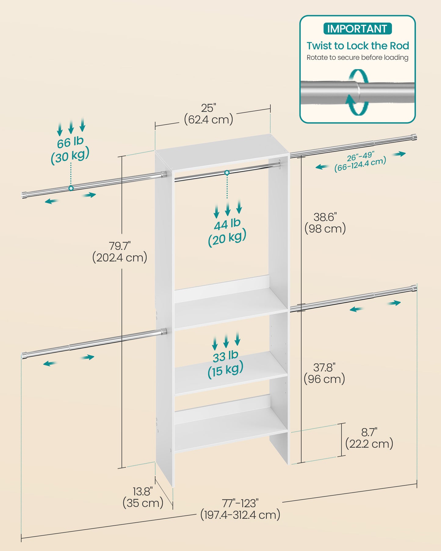 SONGMICS Custos Closet System – White – 13.8"D x