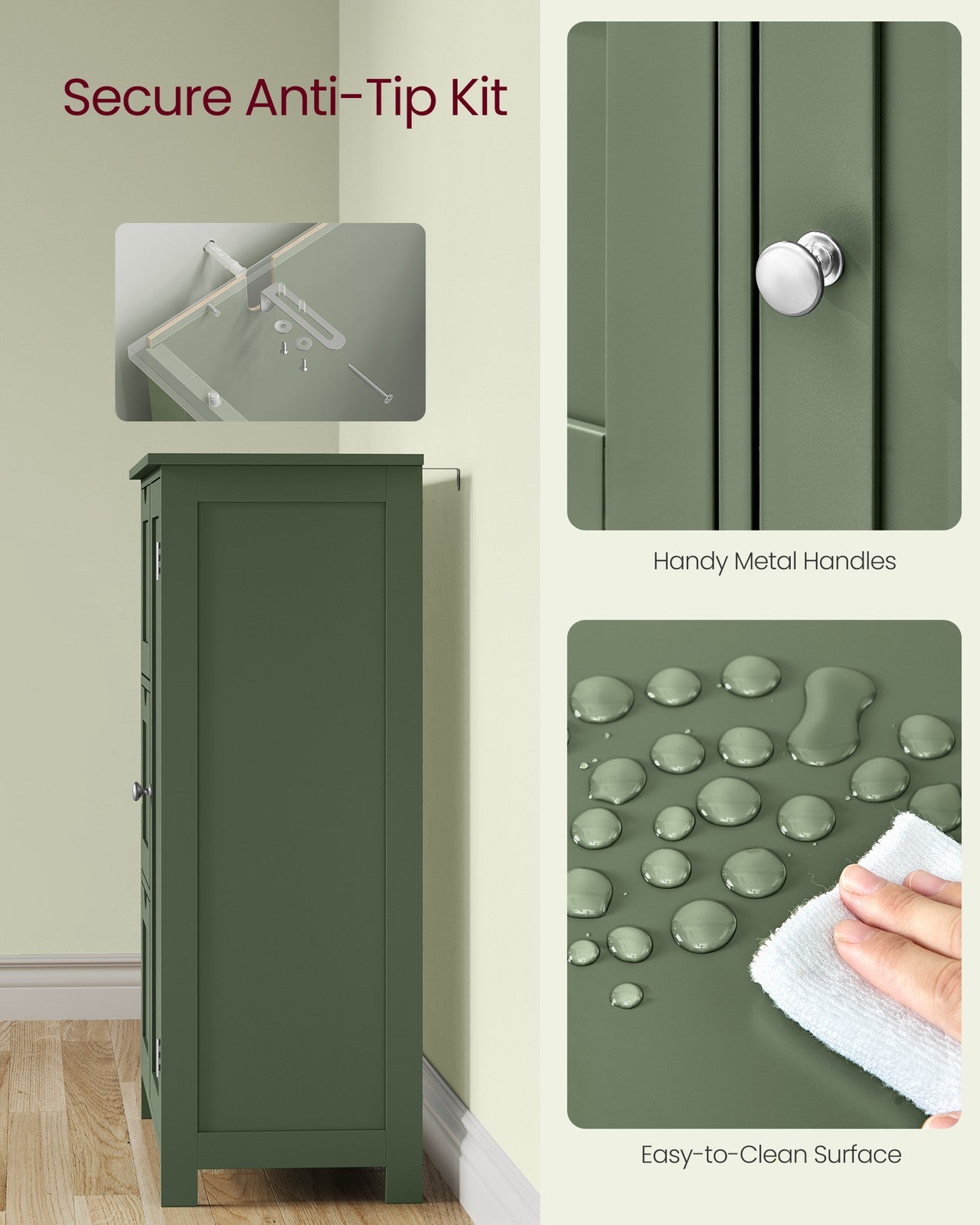 VASAGLE Bathroom Floor Storage Cabinet – Forest Green