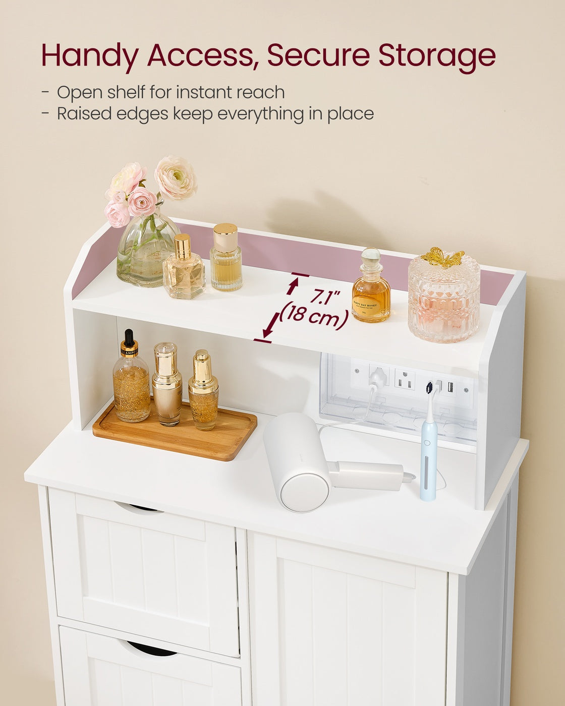 VASAGLE 39.4-Inch Tall Storage Cabinet with Power Strip 2 Adjustable Shelves Cloud White