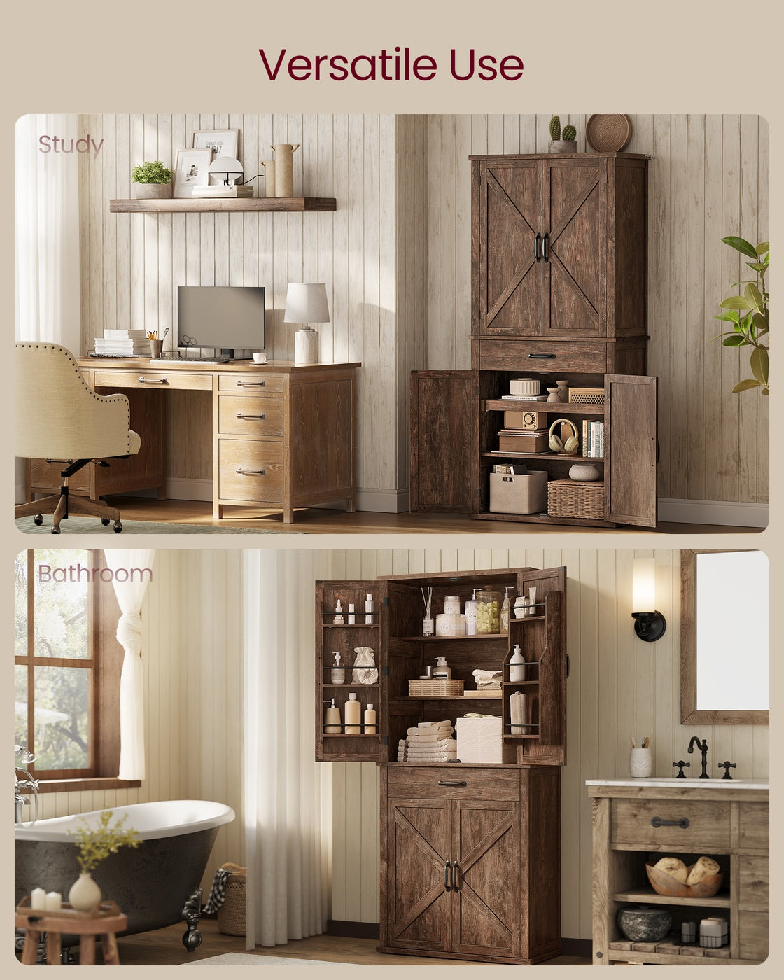 VASAGLE Liry Pantry Cabinet 15.7 X 30 X 71.7 Inches 2 Cabinets 6 Adjustable Shelves Deep Brown – Hazelnut Brown