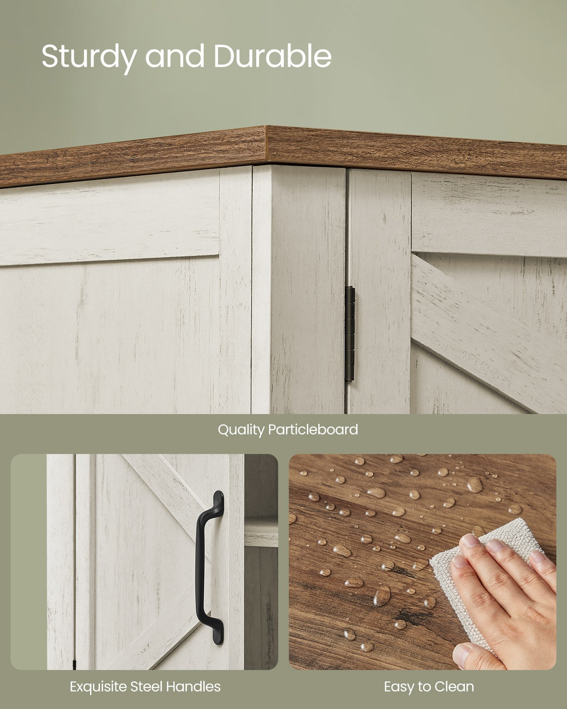 VASAGLE 3-Tier Shoe Cabinet, Farmhouse Style – Rustic White