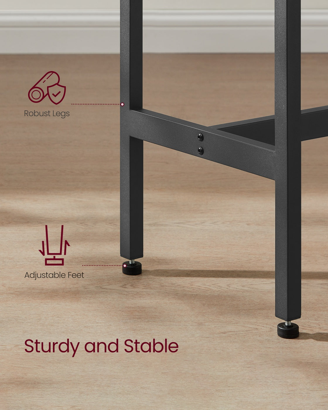 VASAGLE Narrow Bar Table with Metal Frame – Ebony Black, Ink Black