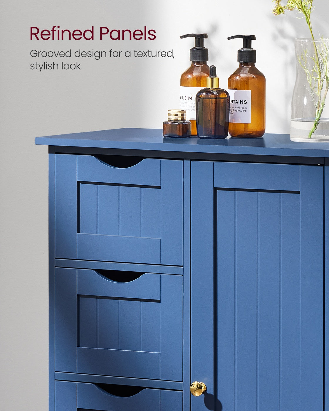 VASAGLE Storage Cabinet with Drawers, 11.8 X 21.7 X 32.3 Inches, Bijou Blue – Bihou Blue