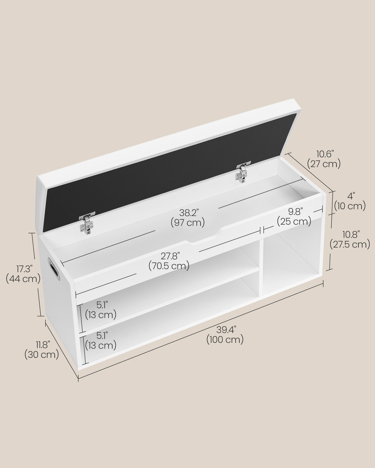 VASAGLE Custos Storage Bench with Cushion, Shoe Bench | ULHS130W14
