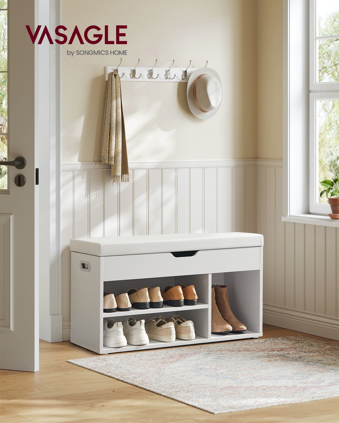 VASAGLE Custos Storage Bench with Cushion, Shoe Bench | ULHS30W