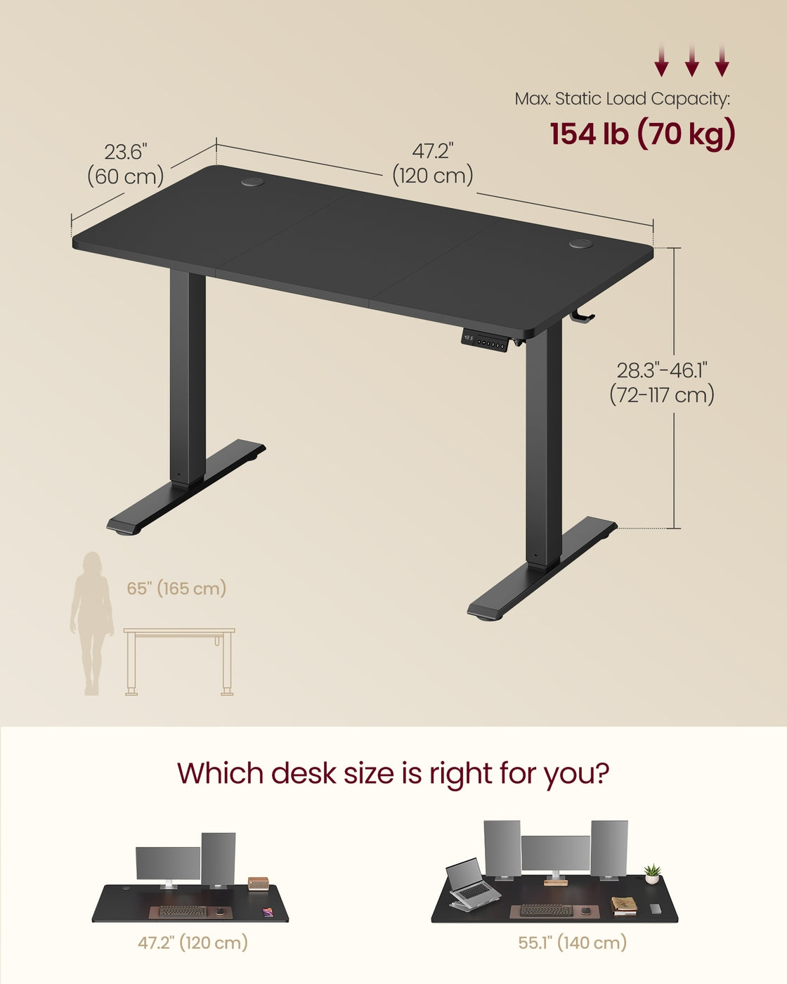 VASAGLE Electric Standing Desk 4 Memory Heights 47.2 X 23.6 Inches Ink Black
