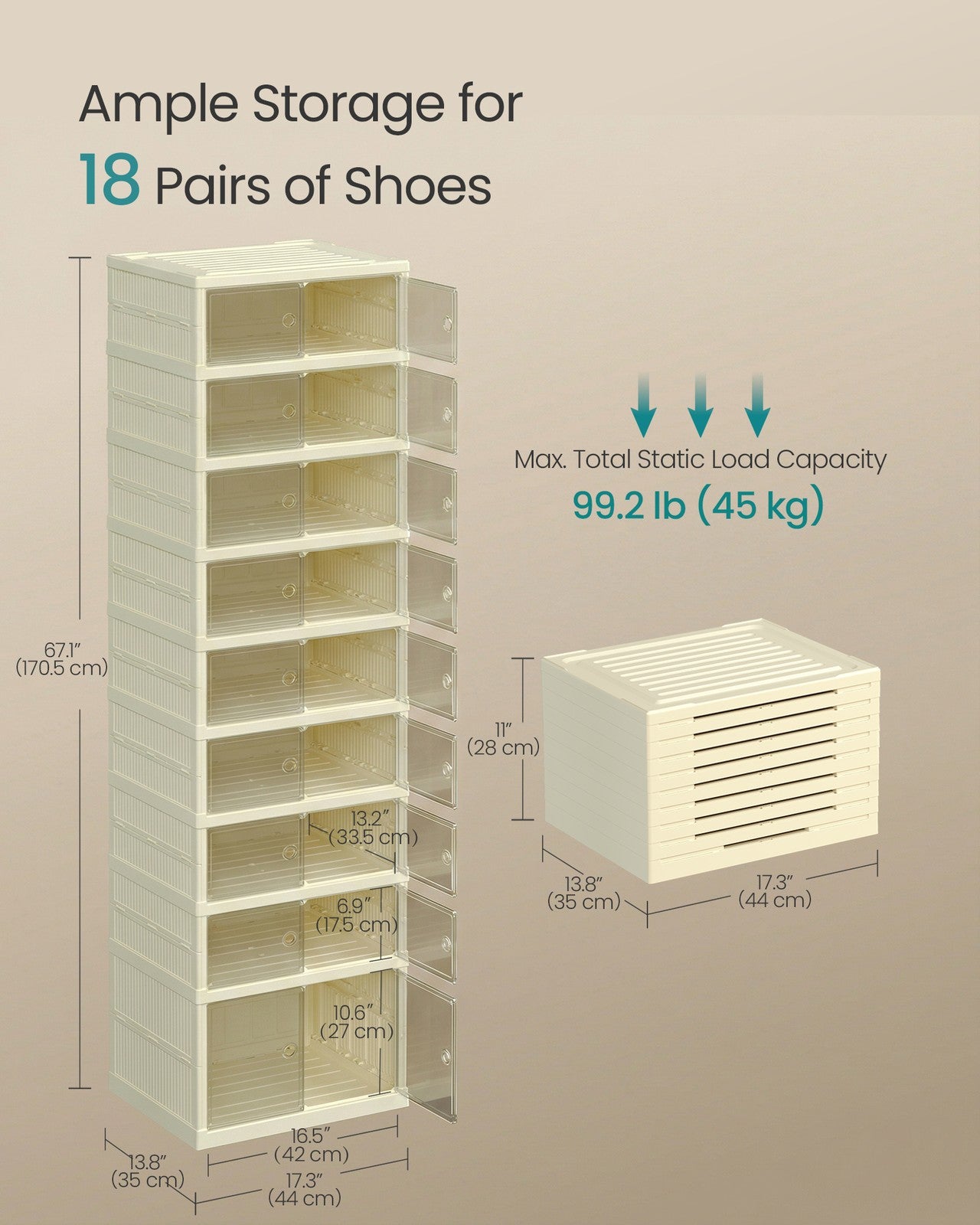 SONGMICS Foldble Shoe Storage Organizer for Closet, Stackable Sneaker Cabinet with Magnetic Door