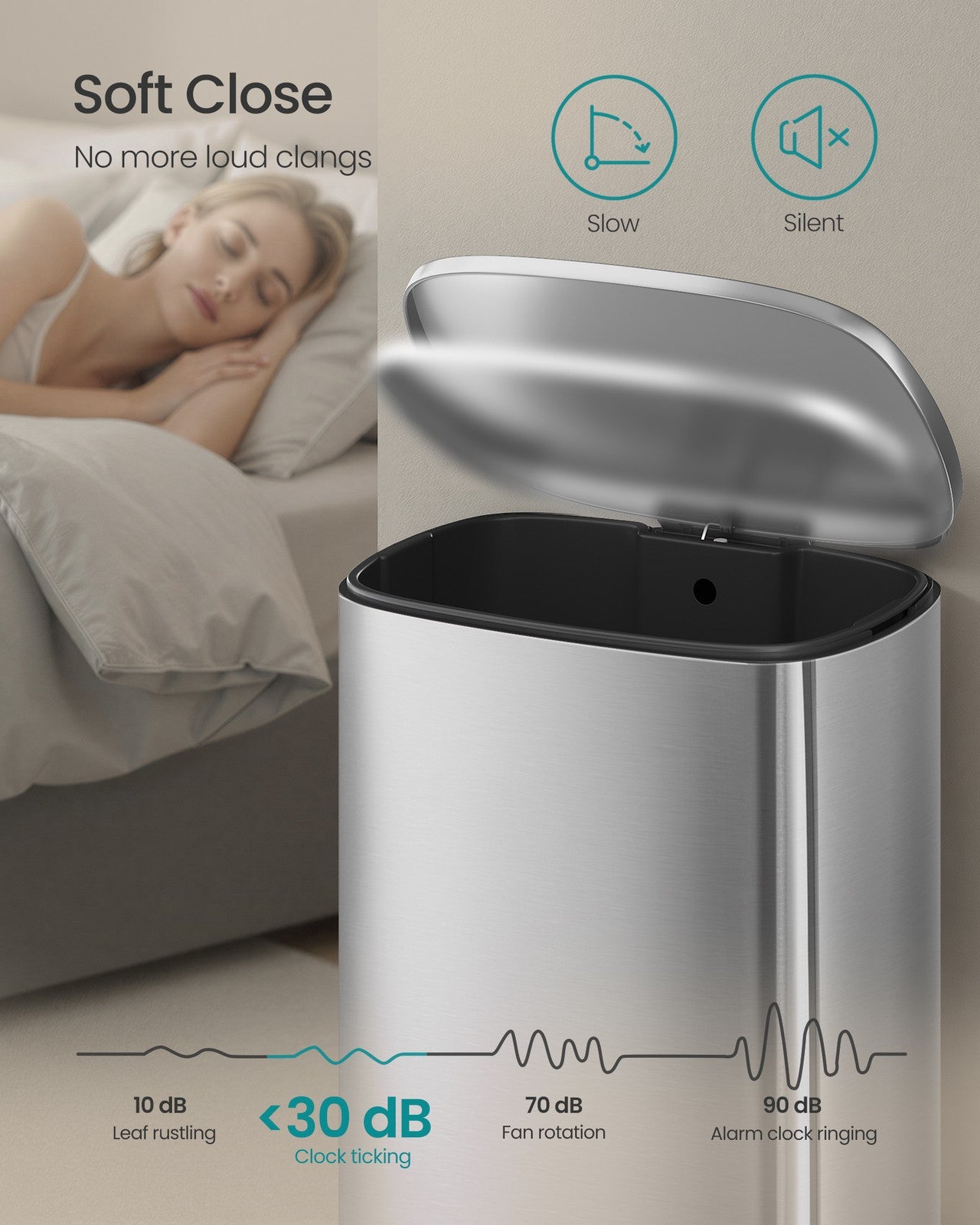 SONGMICS Soft Close Stainless Steel Trash Can | ULTB075EZ01