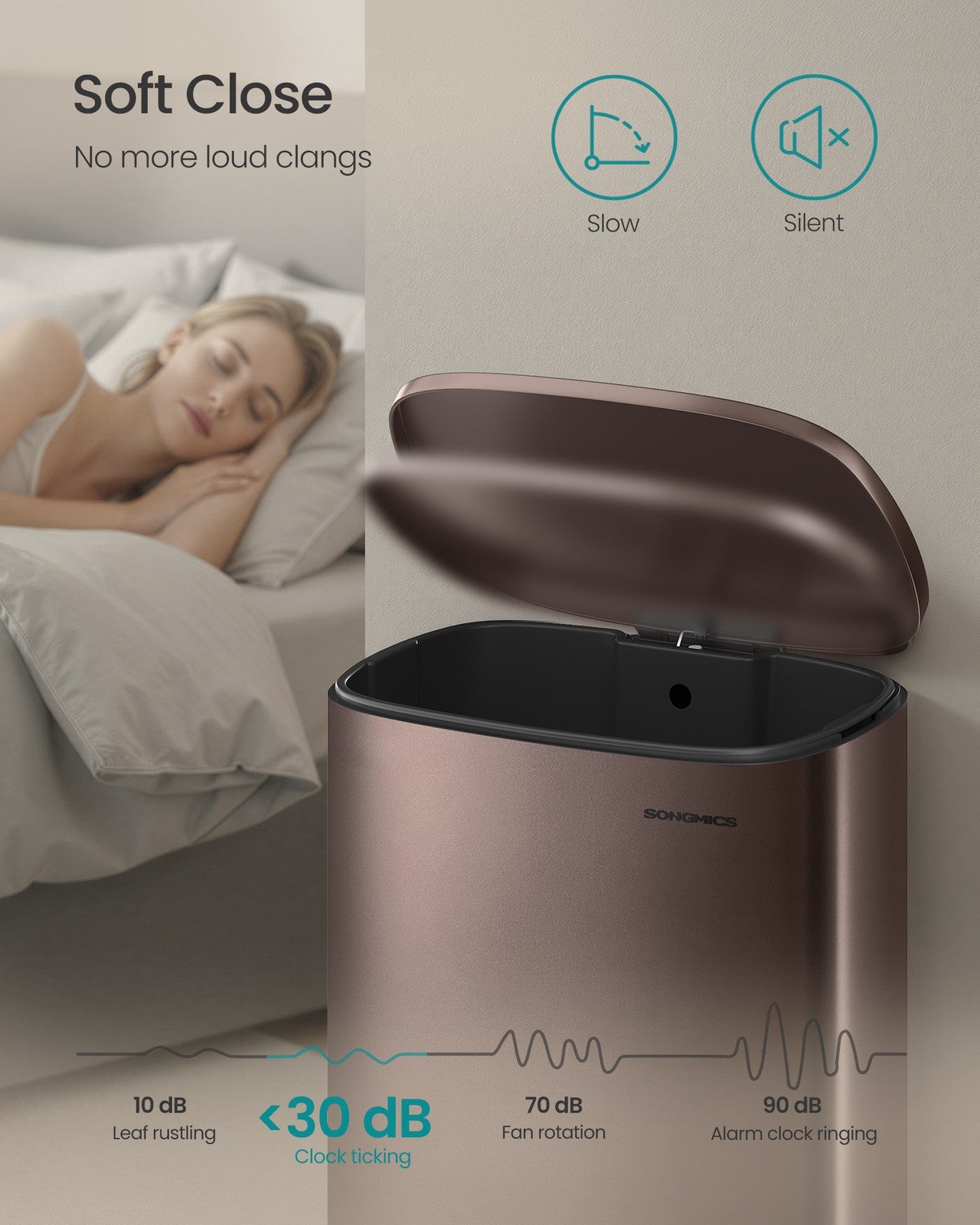 SONGMICS Soft Close Stainless Steel Trash Can | ULTB075MZ01