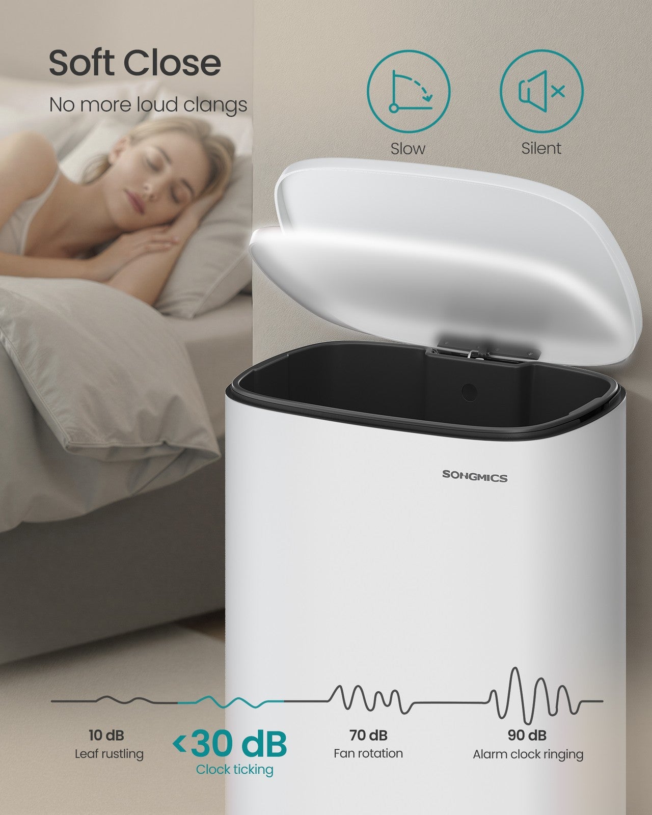 SONGMICS Soft Close Stainless Steel Trash Can | ULTB075WZ01