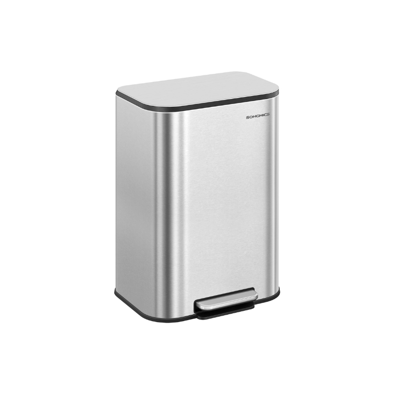 SONGMICS 13-Gallon (50 L) Trash Can Can with Lid – Metallic Silver