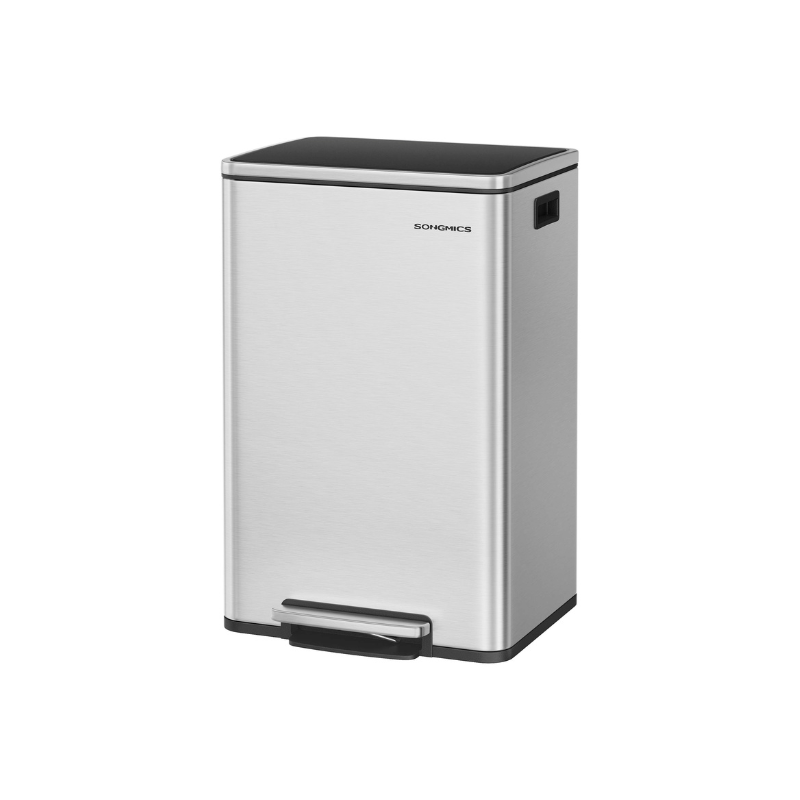 SONGMICS 13-Gallon Trash Can with Soft-Close Lid – Silver