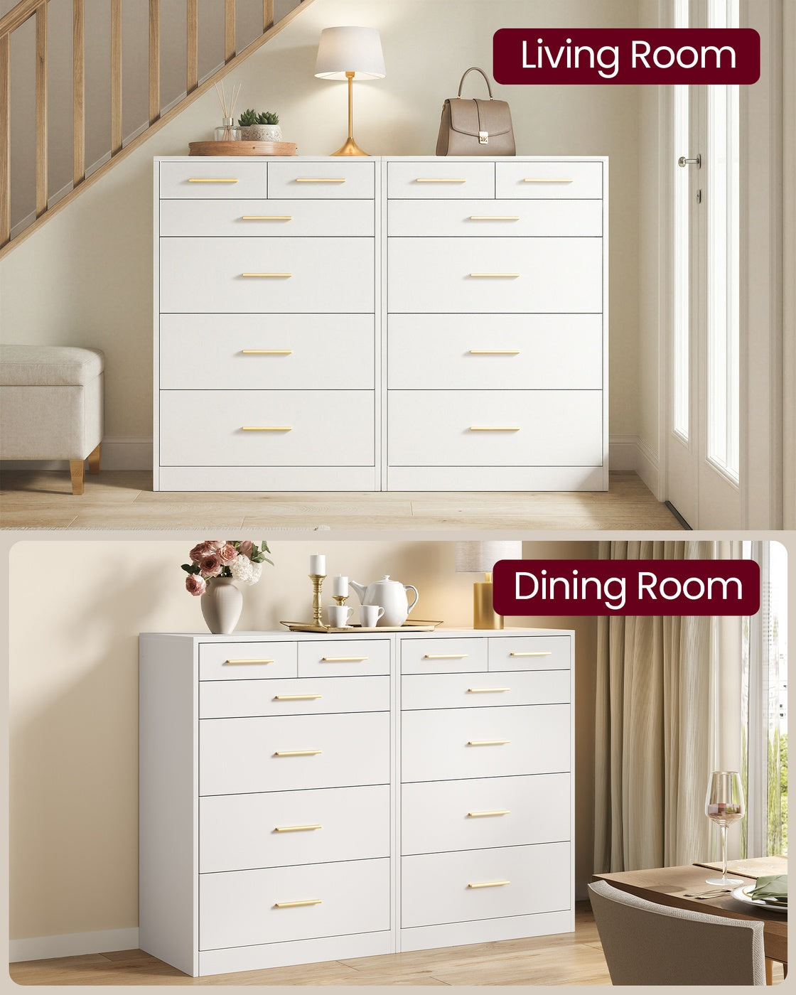 VASAGLE Custos Dresser, 6-Drawer Chest, 15.8 X 23.7 X 34.8 Inches, Cloud White