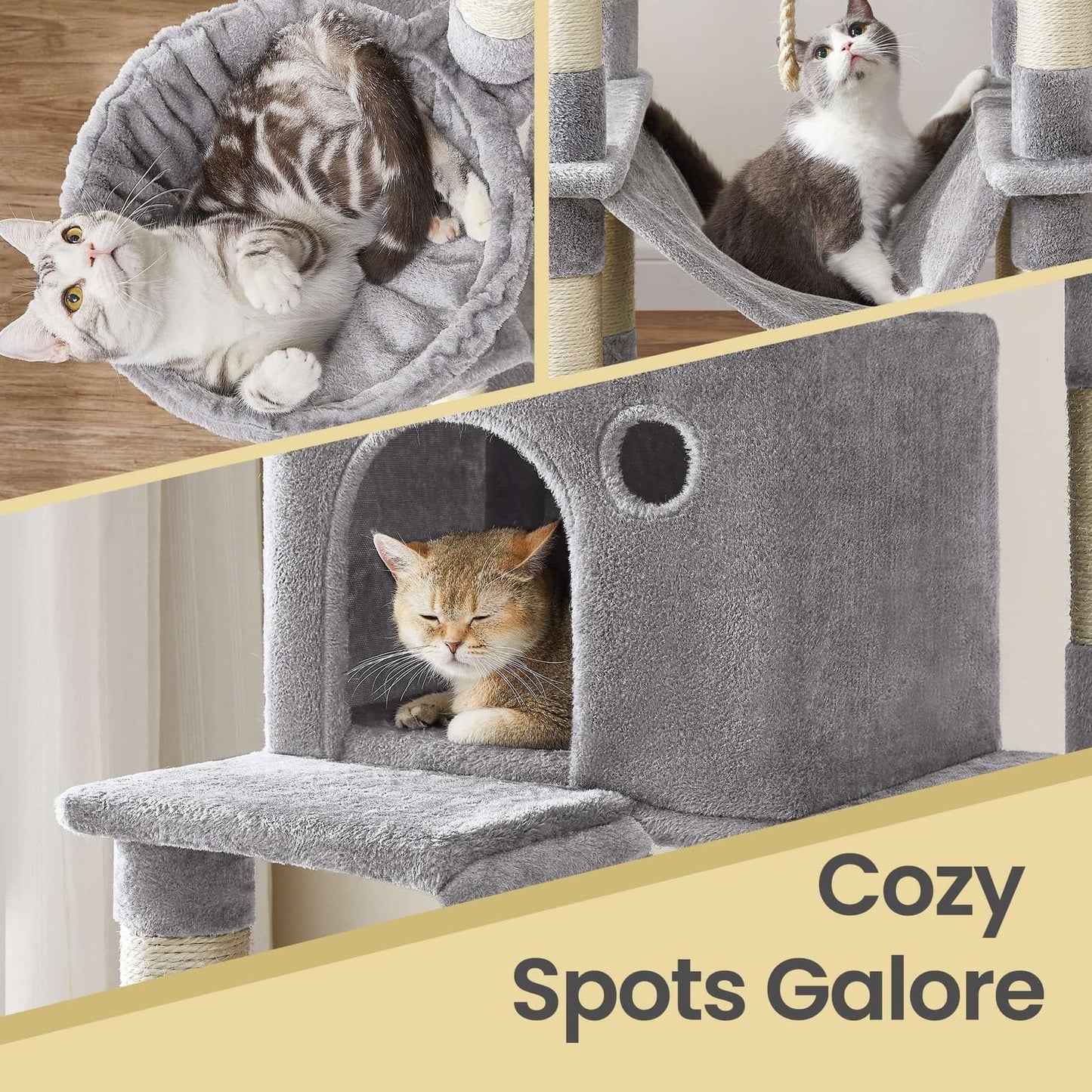 Feandrea Large Cat Tree with Scratching Posts Hammock and Perches for Indoor Cats – Gray