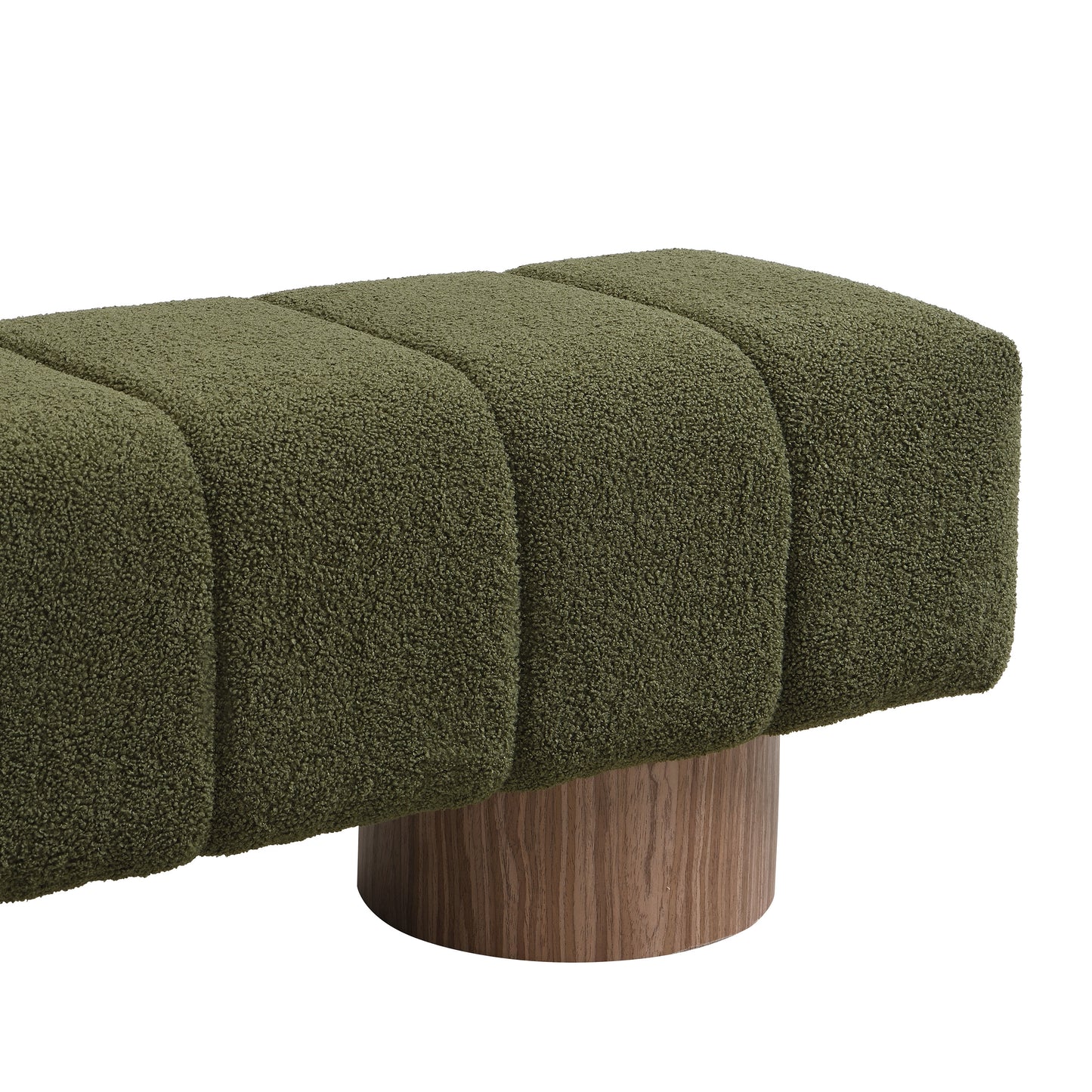 Upholstered Dining Bench for Dining Room, No-Assembly End of Bed Entryway Bench Ottoman for Bedroom Living Room, Green Boucle Fabric Stool Top Wood Leg 300 LBS Weight Capacity FredCo