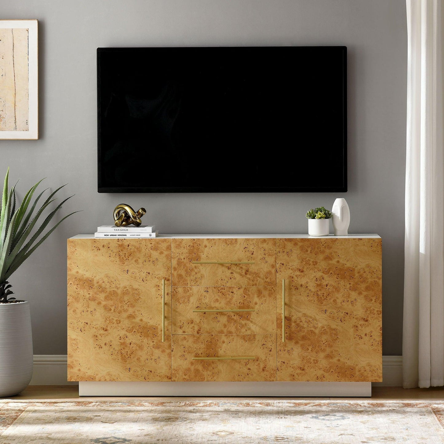 Abel 59 Inch Burl Wood Sideboard Buffet TV Stand by Modway FredCo