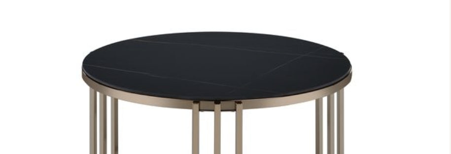 Abisha Sintered Stone Top & Champagne Finish End Table FredCo