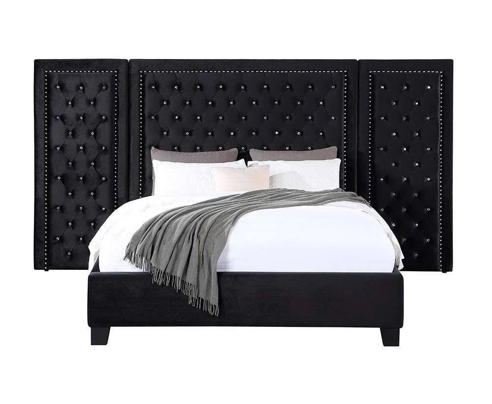 ACME Damazy Eastern King Bed, Black Velvet FredCo