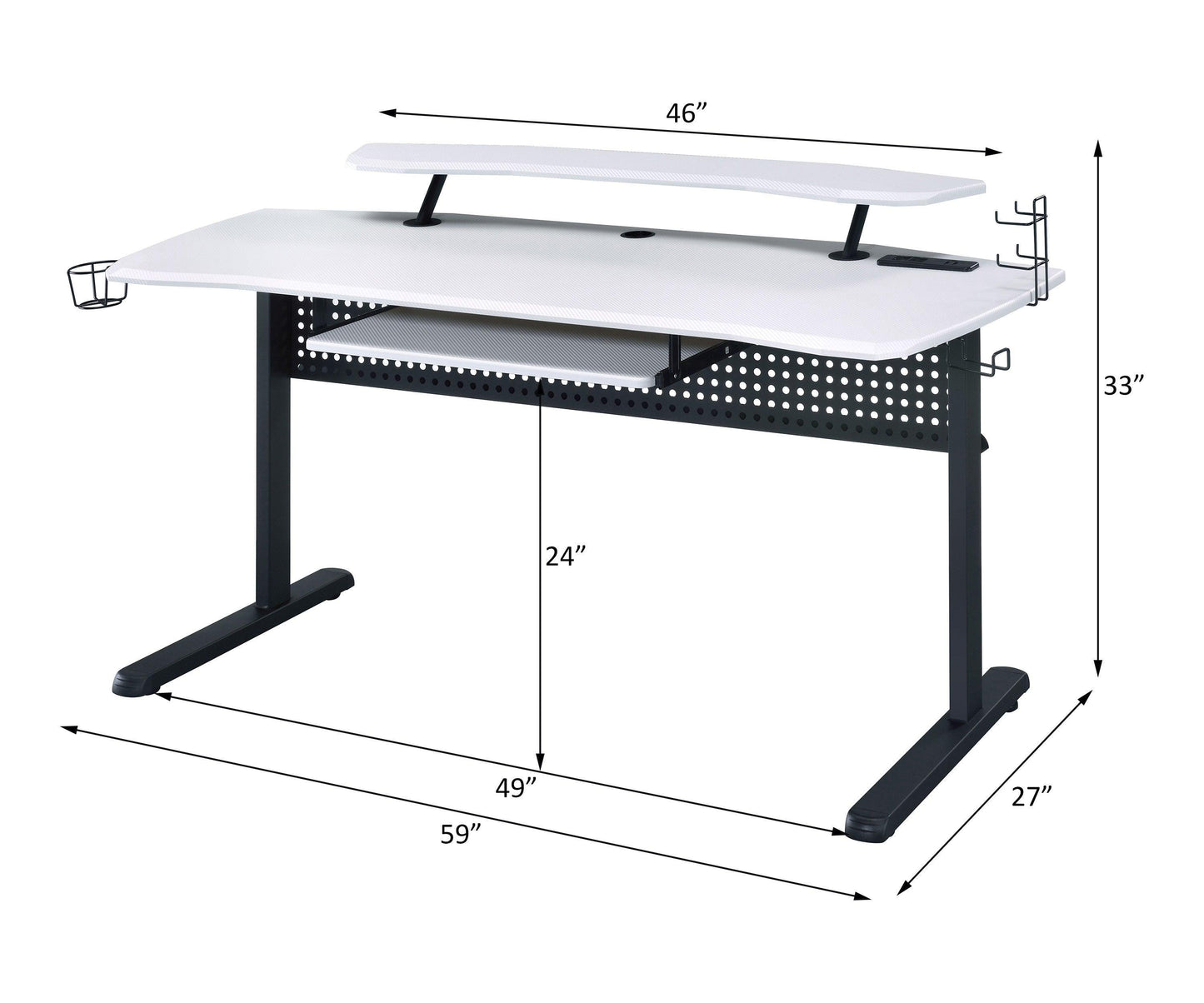 ACME Vildre Gaming Table w/USB Port, Black & White Finish FredCo