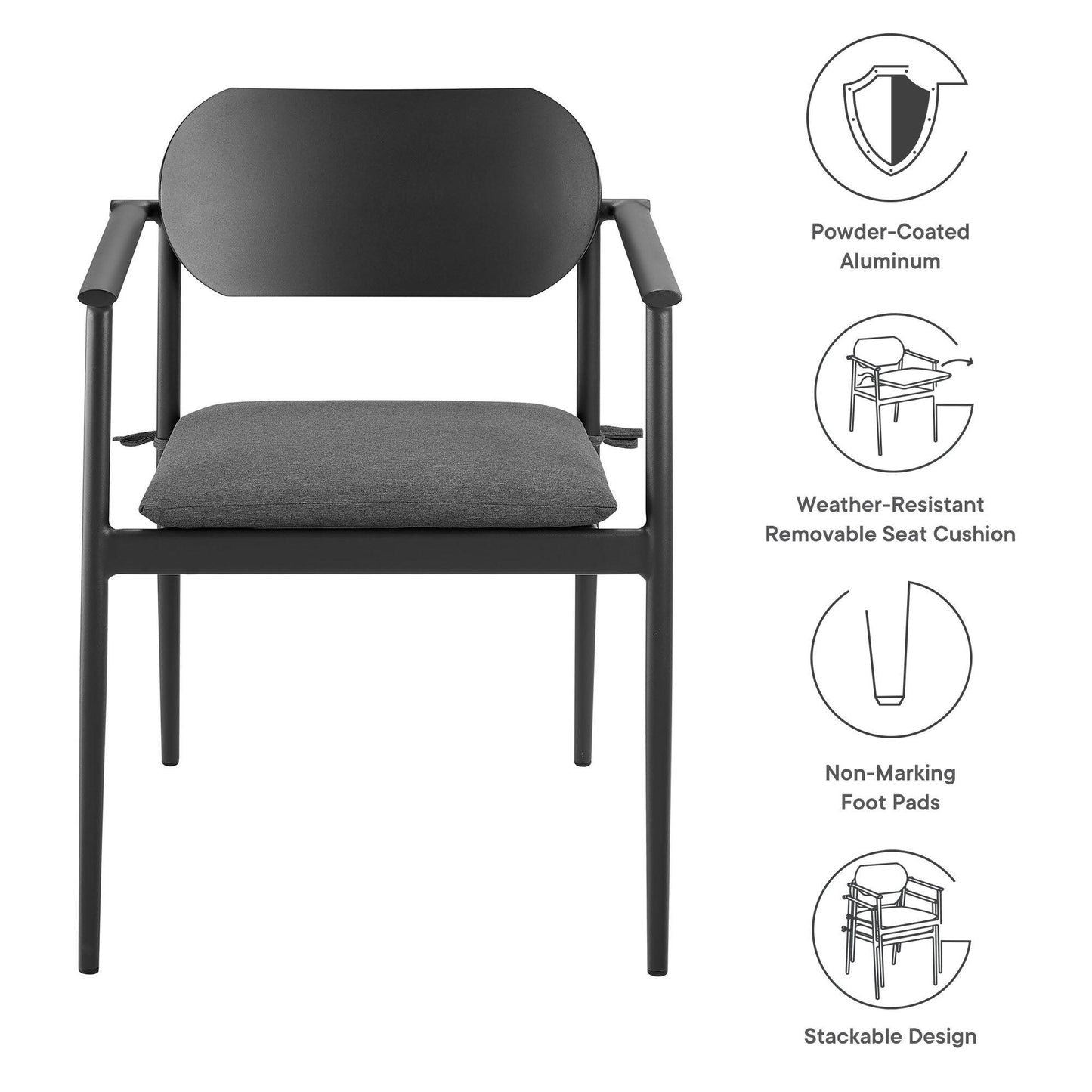 Aeris Stackable Outdoor Patio Aluminum Dining Armchair Set of 2 by Modway FredCo