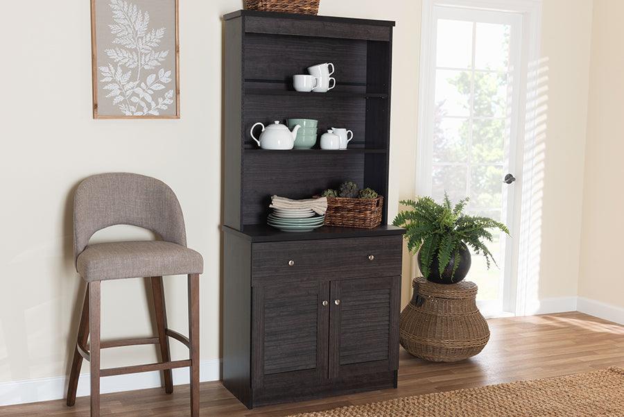 Agni Modern and Contemporary Dark Brown Buffet and Hutch Kitchen Cabinet FredCo