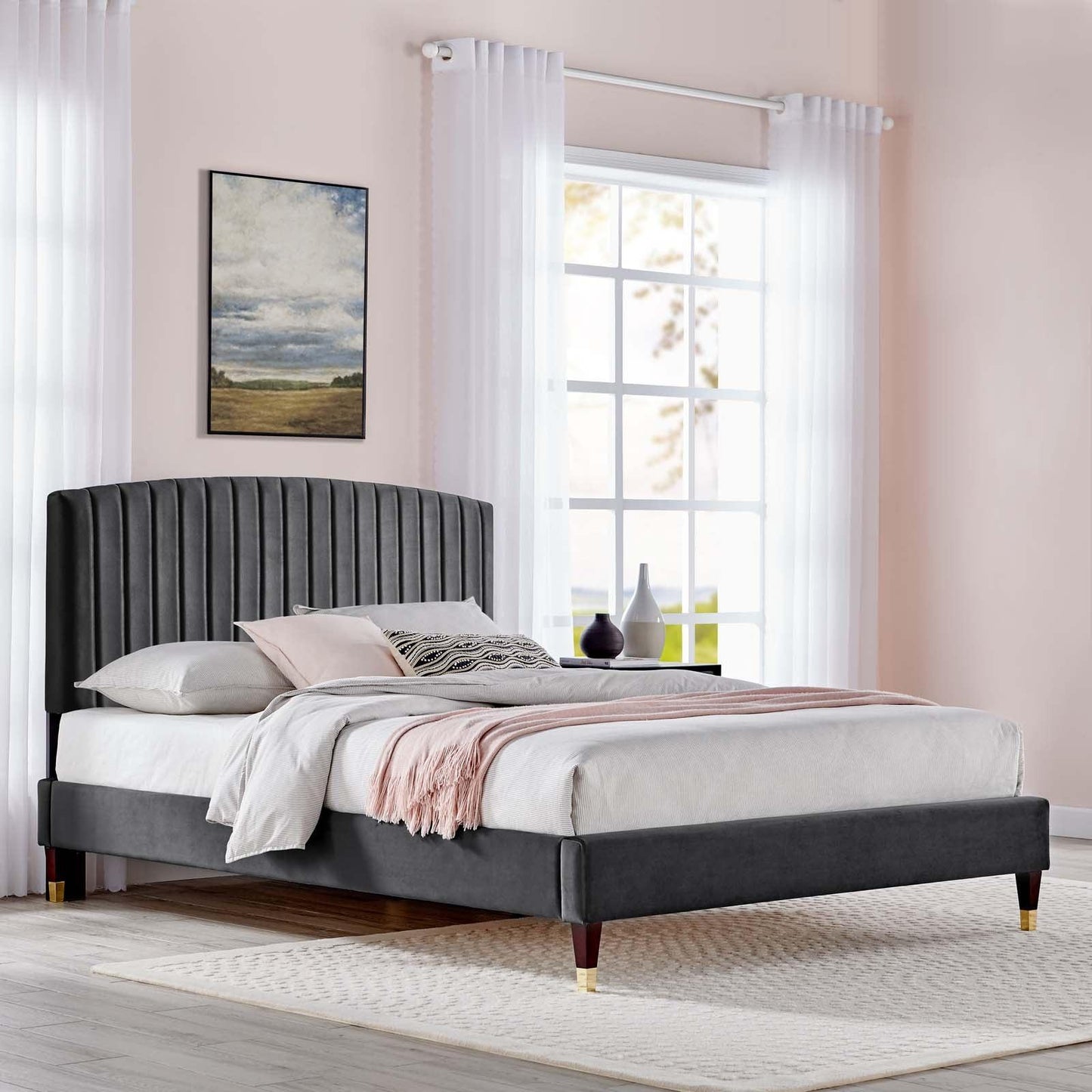 Alessi Performance Velvet Queen Platform Bed, MOD-6284 FredCo