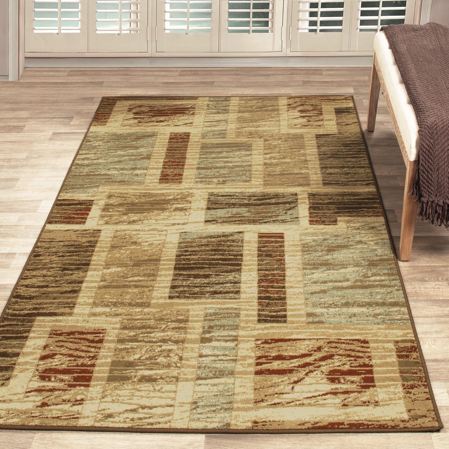 Ammar Rustic Geometric Patchwork Pattern Rug FredCo