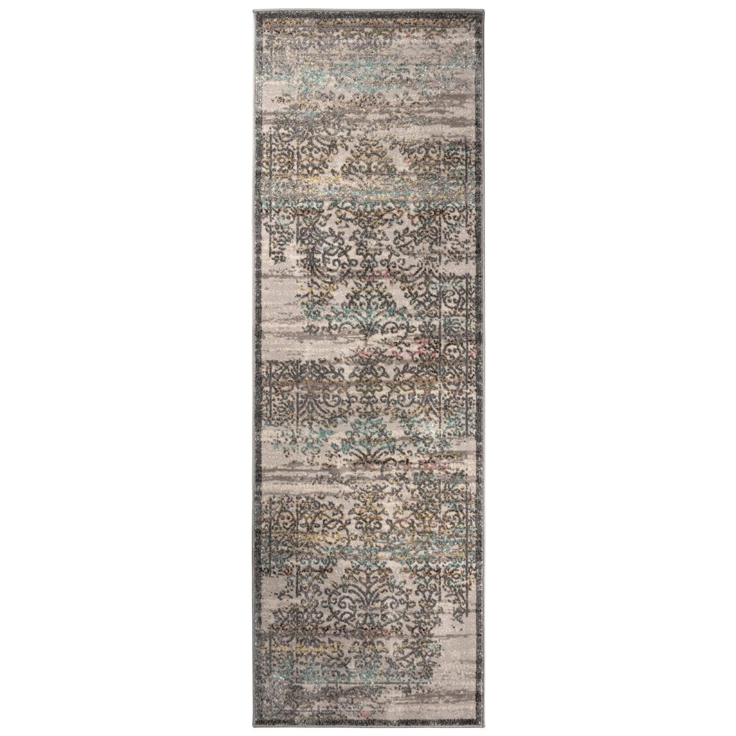 Astrid Mid-Century Vintage Distressed Floral Damask Rug FredCo