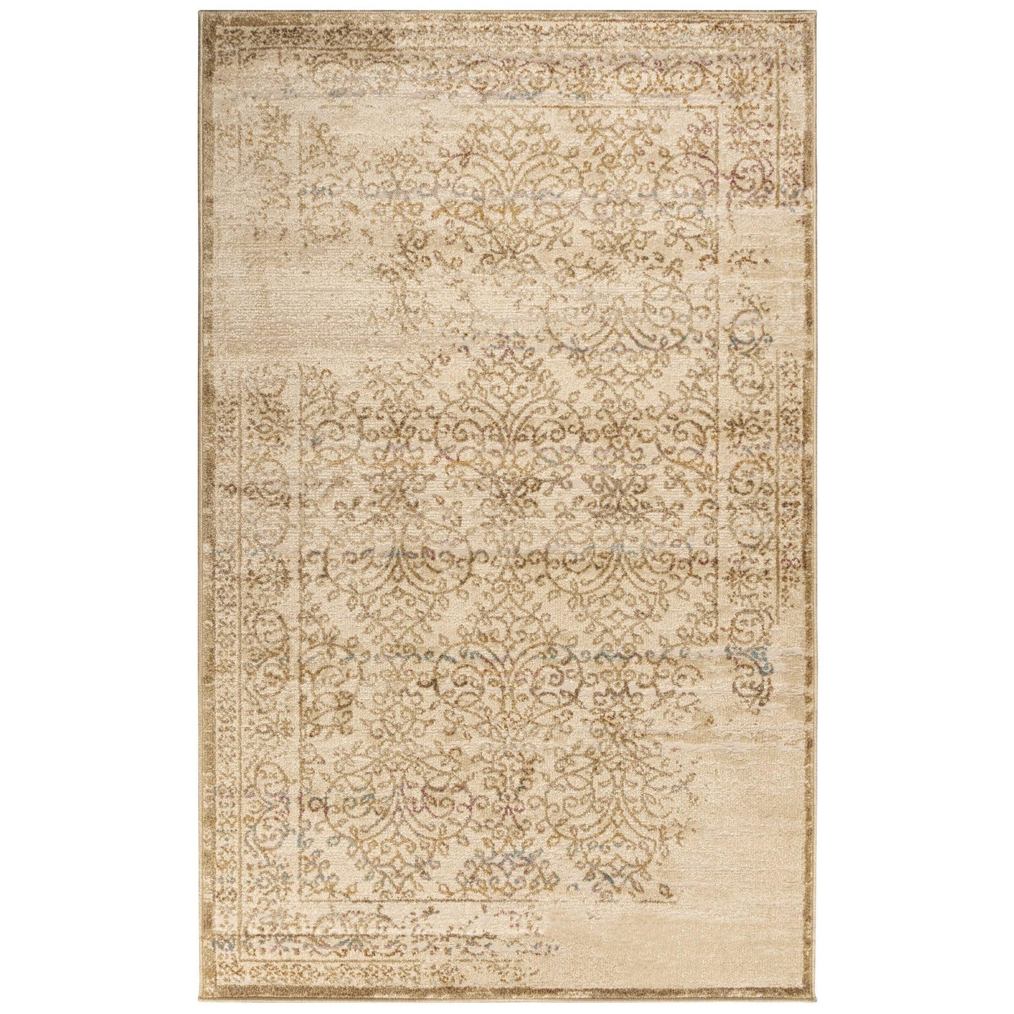 Astrid Mid-Century Vintage Distressed Floral Damask Rug FredCo
