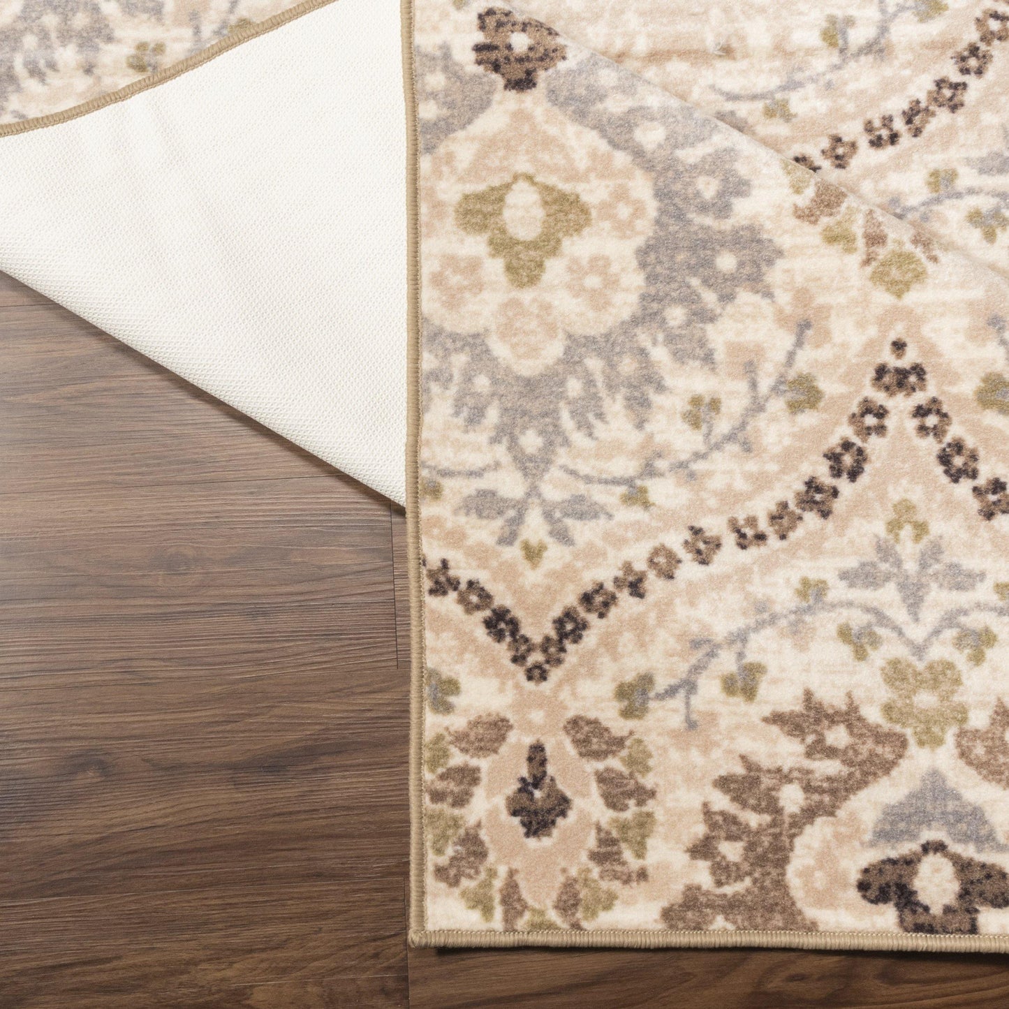 Augusta Non-Slip Foldable Floral Damask Rug FredCo