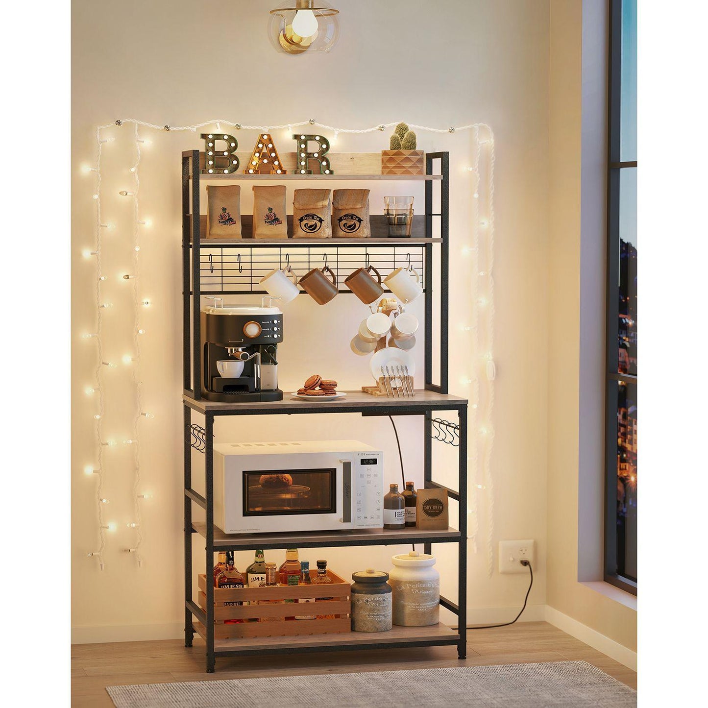 Baker's Rack with Power Outlet Greige and Black FredCo