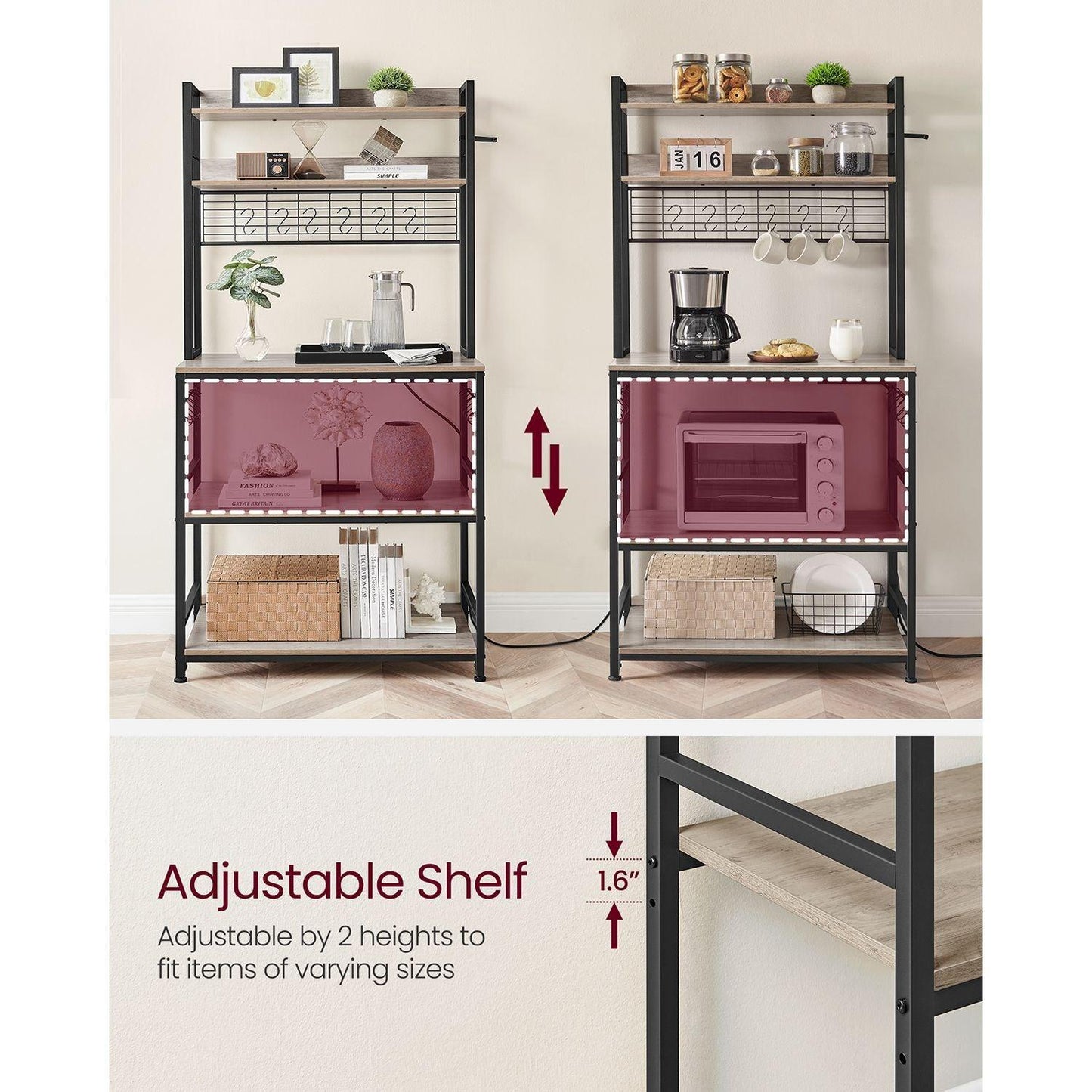 Baker's Rack with Power Outlet Greige and Black FredCo