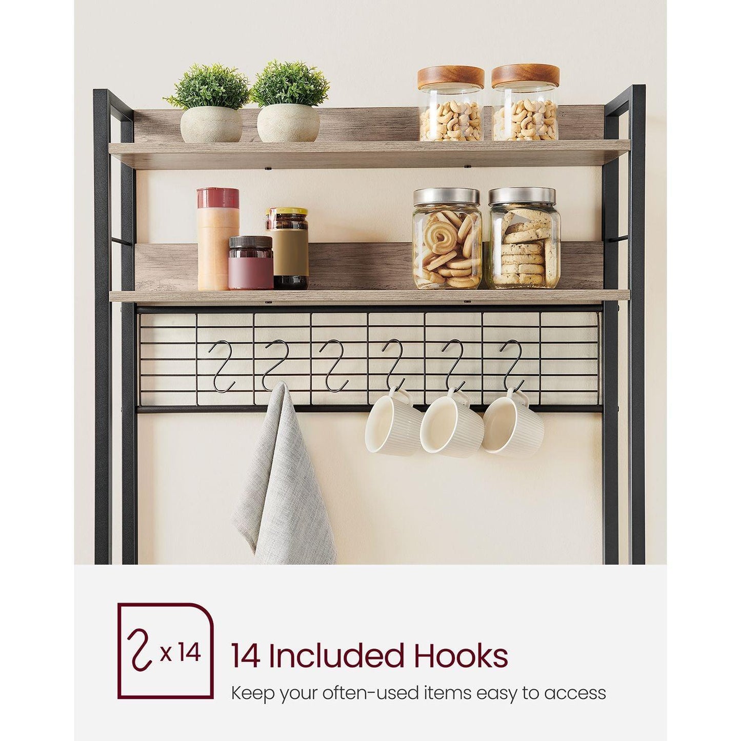 Baker's Rack with Power Outlet Greige and Black FredCo