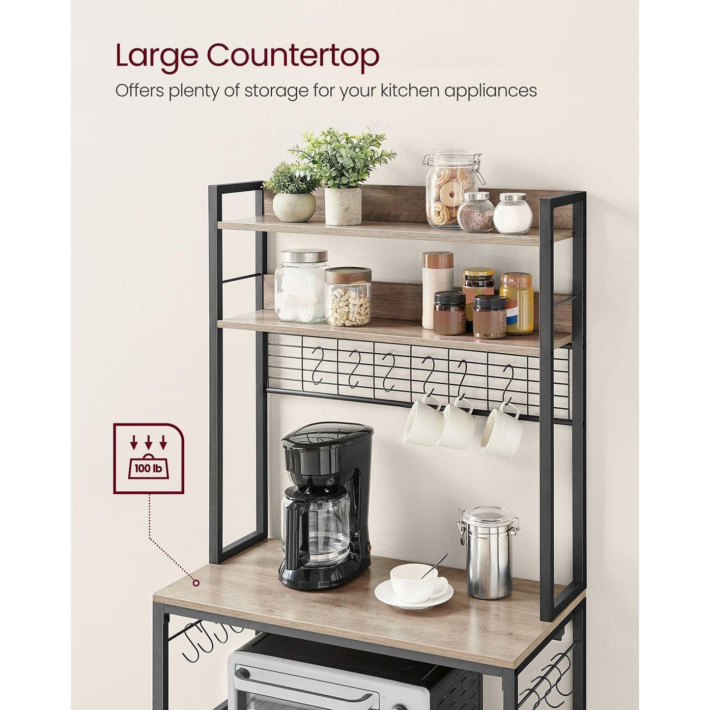Baker's Rack with Power Outlet Greige and Black FredCo