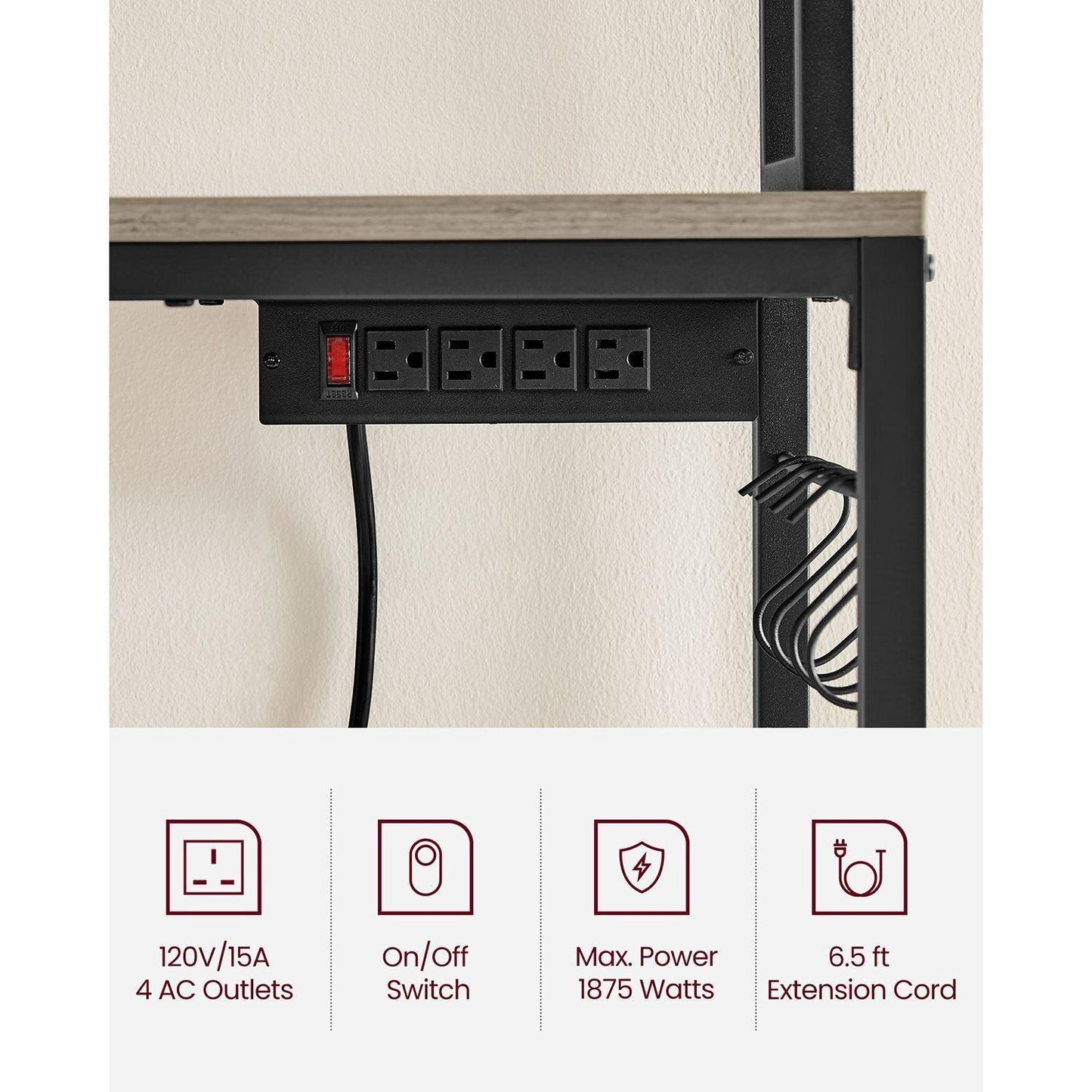 Baker's Rack with Power Outlet Greige and Black FredCo