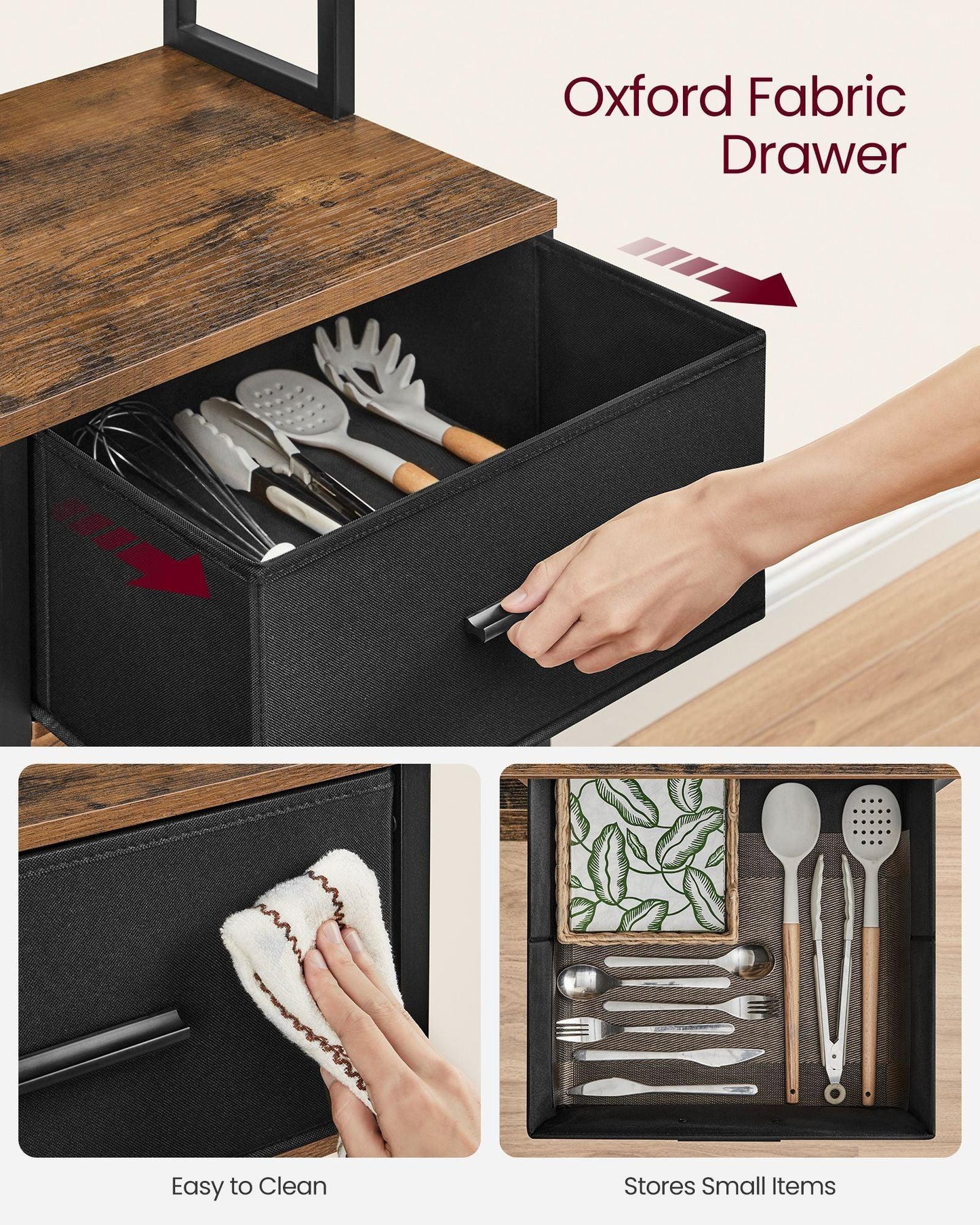 Bakers Rack with 12 Hooks Rustic Brown and Ink Black FredCo