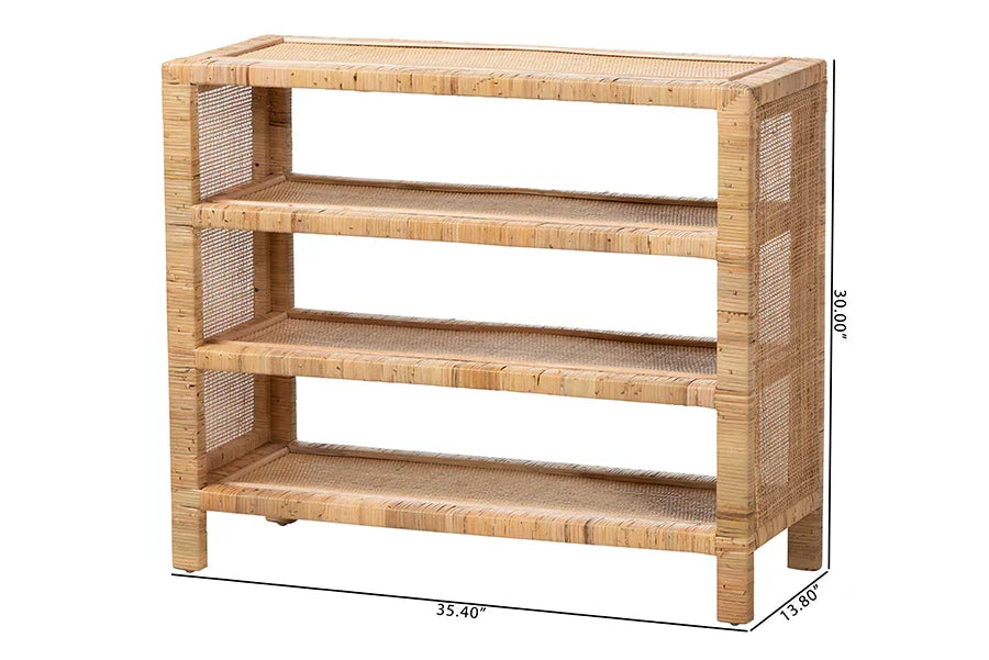 bali & pari Abelia Natural Rattan 4-Tier Display Shelf - Handwoven Boho Coastal Bookcase or Entryway Storage, Lightweight Wicker Accent Furniture FredCo