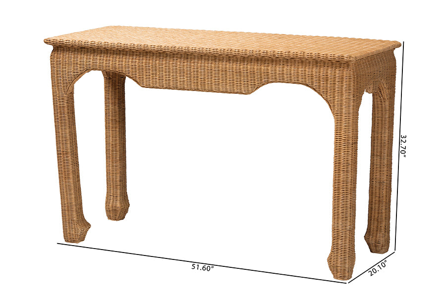 bali & pari Abena Handwoven Natural Rattan Console Table - Ming Style Wicker Accent Table or Sofa Table, Boho Coastal Style Furniture for Hallway, Living Room or Foyer FredCo
