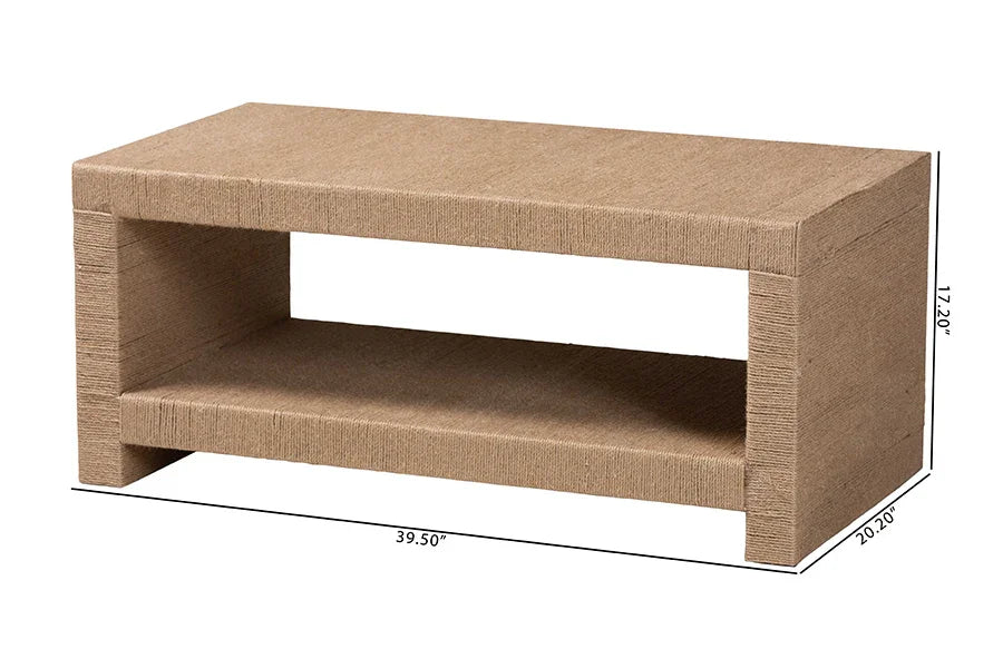 bali & pari Adaya Handwoven Jute Coffee Table - Rectangular Living Room Center Table with Open Shelf Storage, Handcrafted Boho Accent Furniture FredCo