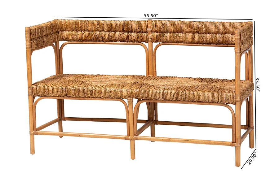 bali & pari Adisa Natural Rattan Bench - Handcrafted Banquette with Woven Seagrass Seat and Back, Coastal Boho Accent Seating for Entryway, Dining or Living Room FredCo