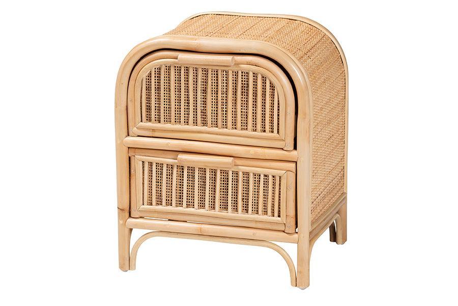 bali & pari Adrika Bohemian Natural Rattan 2-Drawer Nightstand FredCo