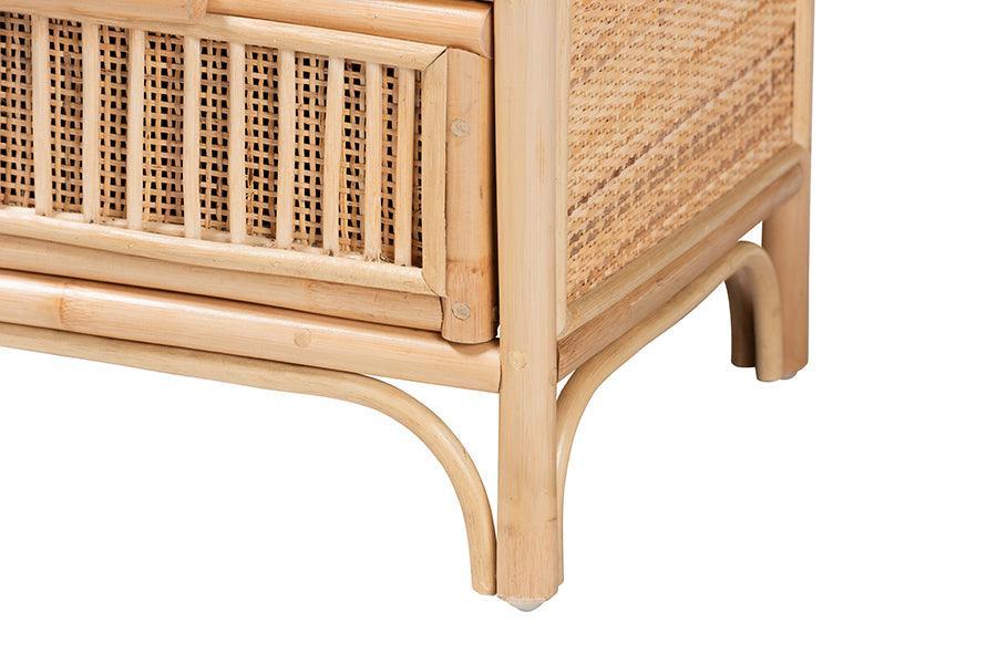 bali & pari Adrika Bohemian Natural Rattan 2-Drawer Nightstand FredCo