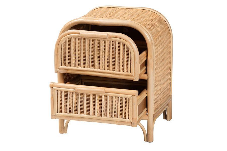 bali & pari Adrika Bohemian Natural Rattan 2-Drawer Nightstand FredCo