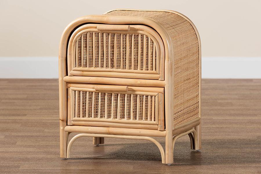 bali & pari Adrika Bohemian Natural Rattan 2-Drawer Nightstand FredCo