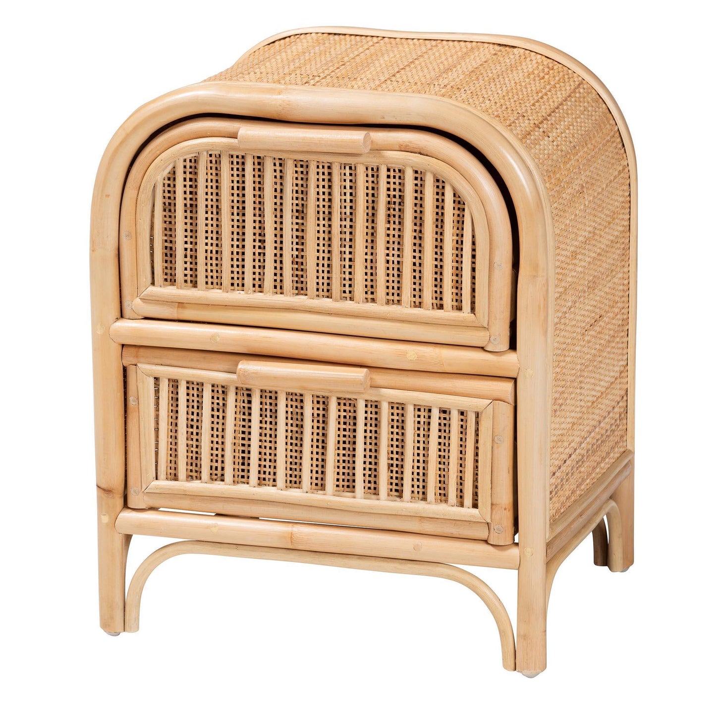 bali & pari Adrika Bohemian Natural Rattan 2-Drawer Nightstand FredCo