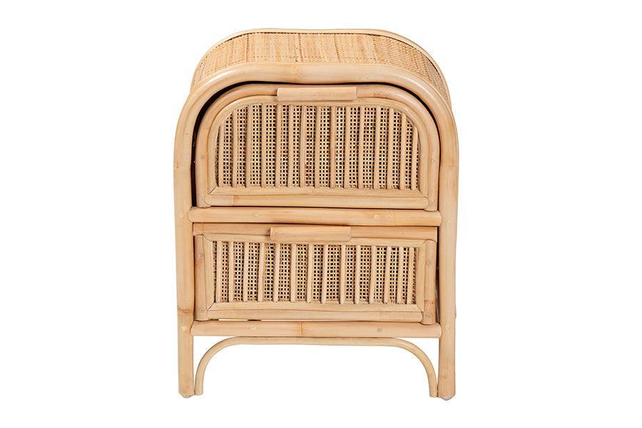 bali & pari Adrika Bohemian Natural Rattan 2-Drawer Nightstand FredCo
