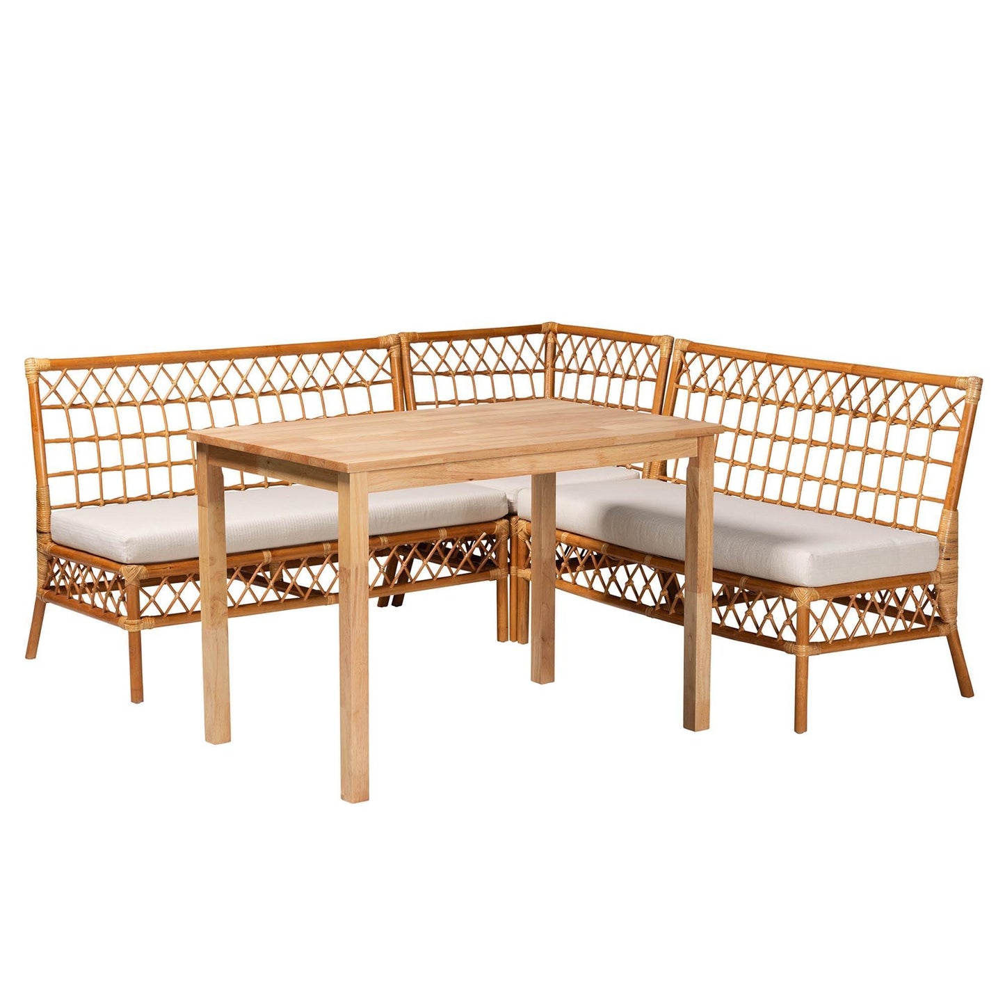 bali & pari Aina Modern Bohemian Honey Rattan 4-Piece Dining Nook Set FredCo