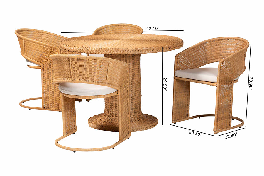 bali & pari Akiko Bohemian Light Honey Rattan 5-Piece Dining Set FredCo